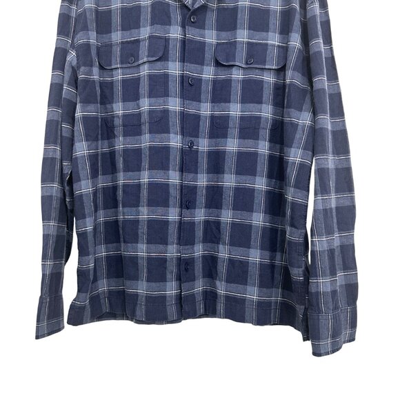 American Eagle Mens Navy Blue Plaid Button-Down Shirt SZ M Long Sleeve Cotton - Picture 9 of 10